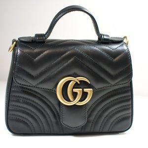 Gucci GG Marmont Top Handle Flap Bag / Purse Matelasse Leather Mini